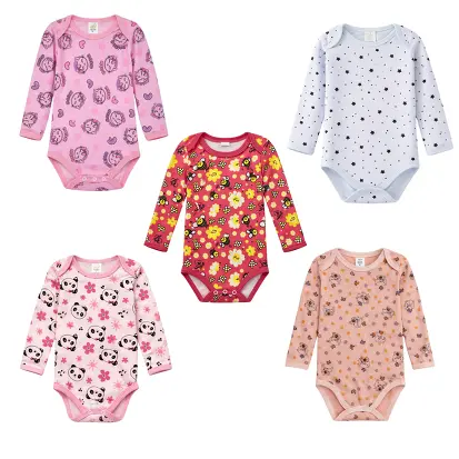 Kit 5 Body Manga Longa Bebê Natural — Menina · G (1/1)