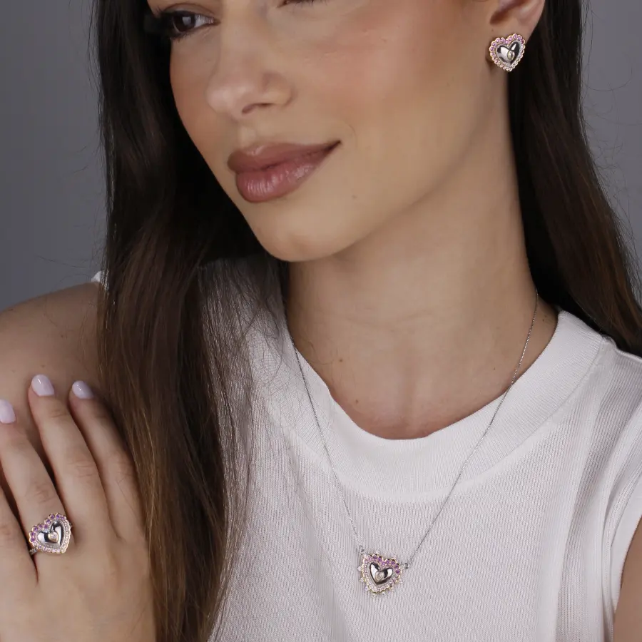Conjunto Coração Cravejado em Zircônia 