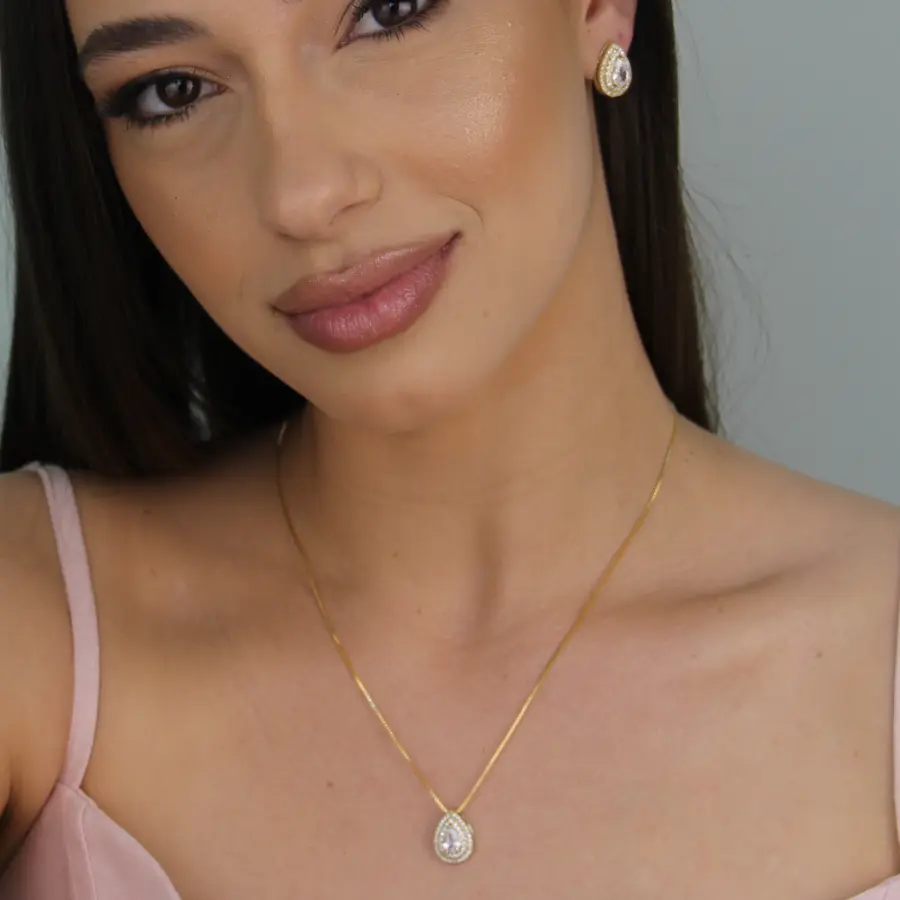 Conjunto Gota Cravejado em Zircônia 