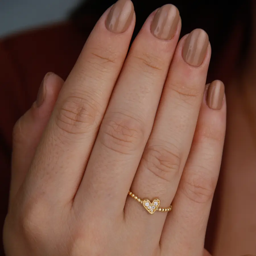 Anel Coração Zircônia Dourado com Mini Esferas