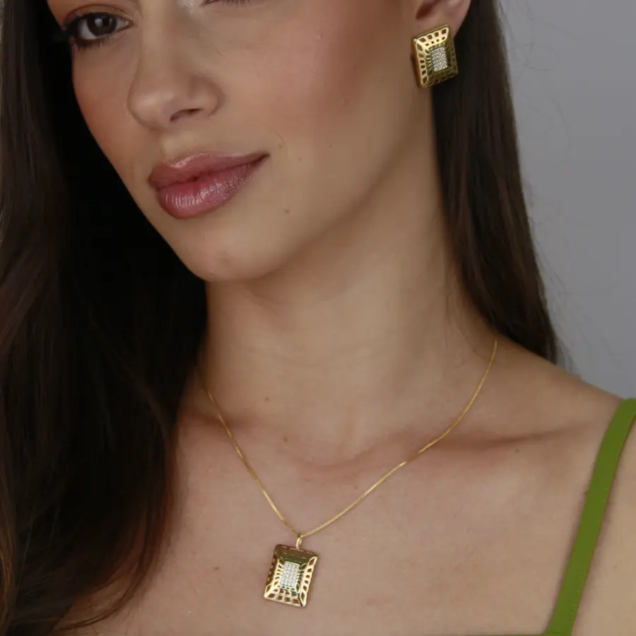 Conjunto Retangular Cravejado 