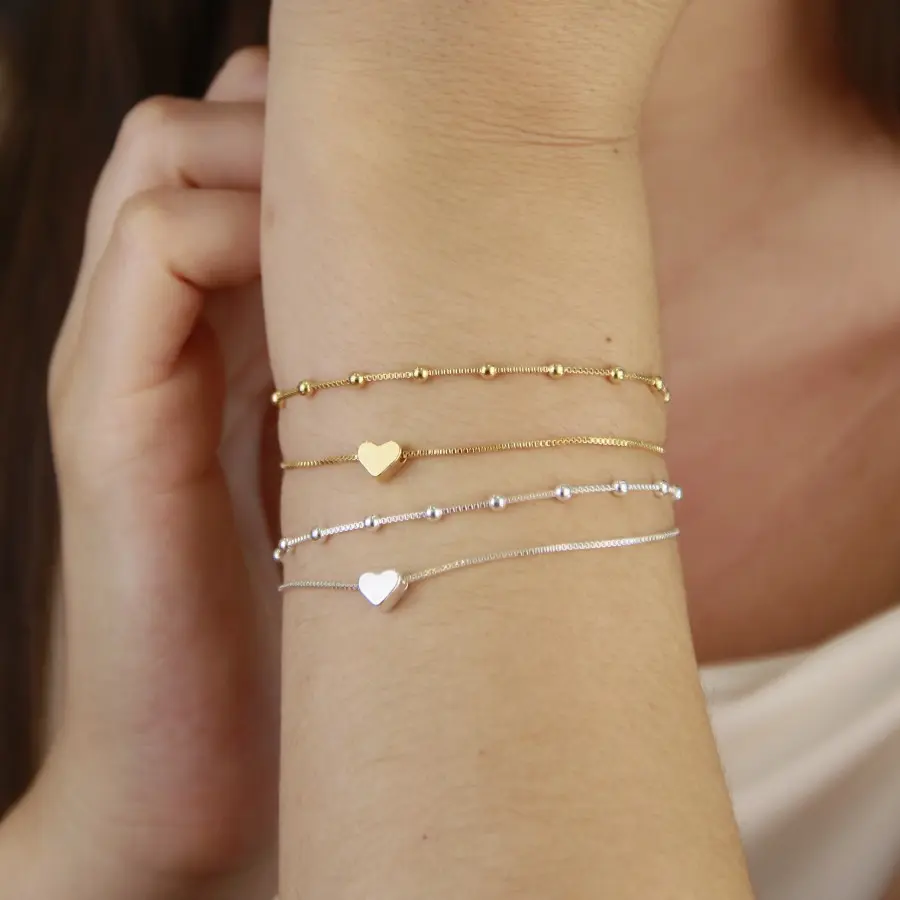 Pulseira Dupla Coração e Esferas 