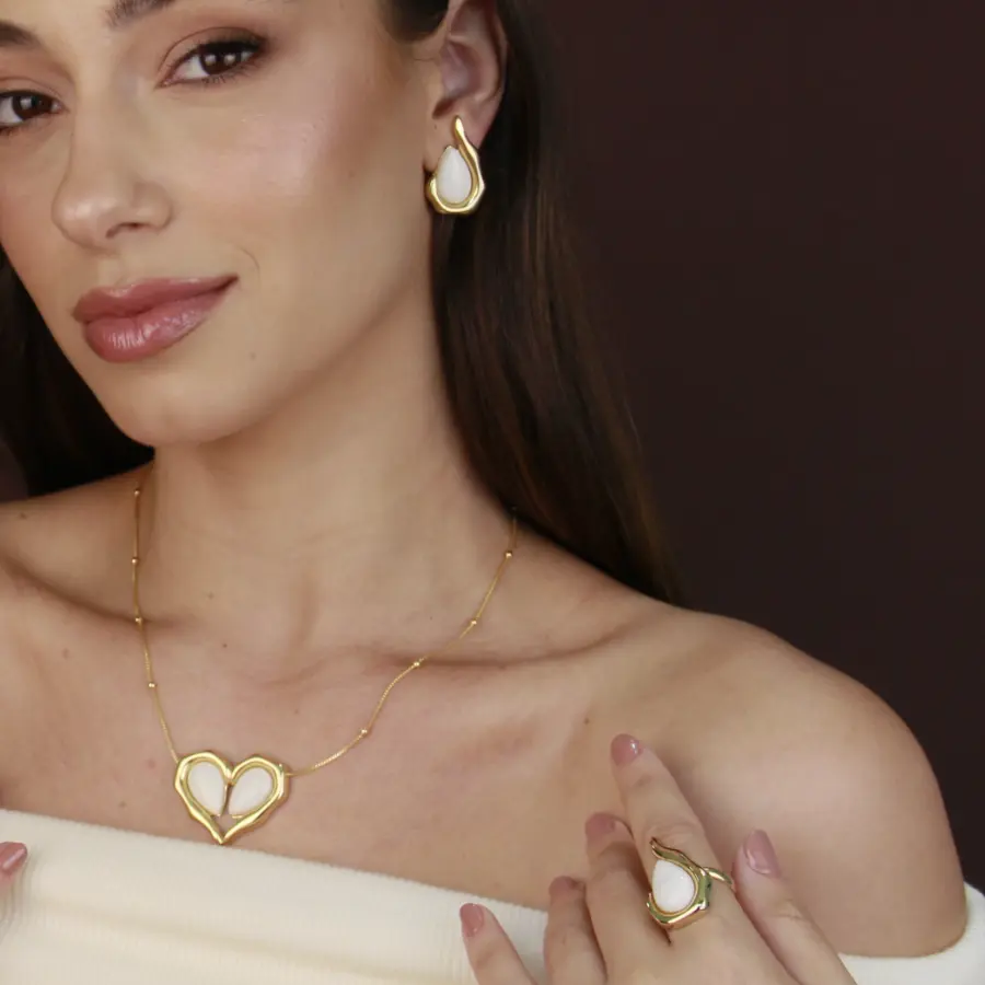 Conjunto Colar e Brinco Orgânico Madrepérola 