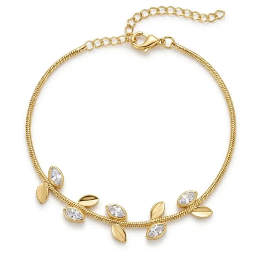 Pulseira Inspiração Folhas Lisas e Zircônia 