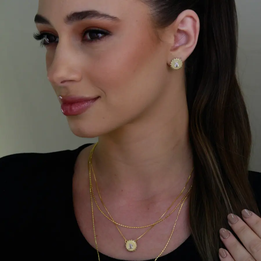 Conjunto Zircônia Gota Dourado Elegante