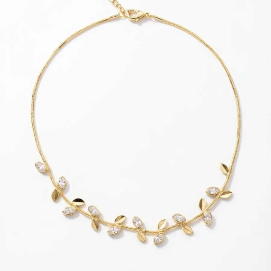 Choker Inspiração Folhas Lisas e Zircônia 