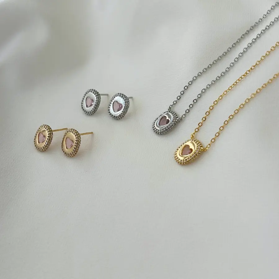 Conjunto Brinco e Colar Cravejado em Zircônia