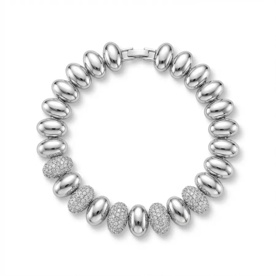 Pulseira Oval Cravejada e Lisa 