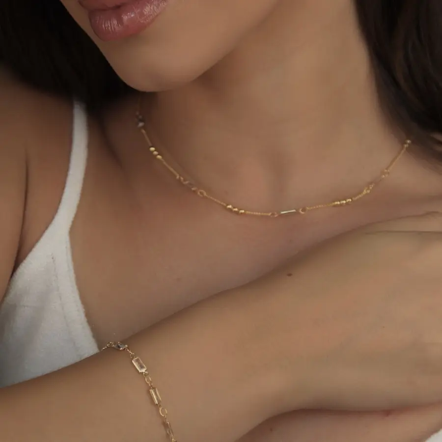 Choker Mini Bolinhas e Zircônias Baguete 