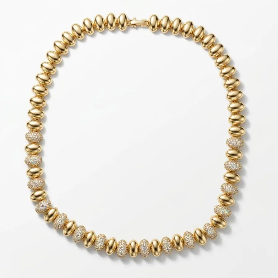 Colar Oval Cravejado e Liso 