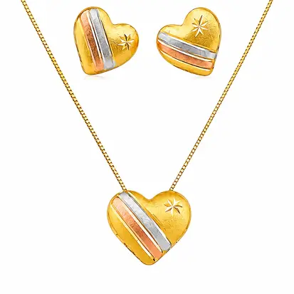 Conjunto 3 cores do ouro coração 0008