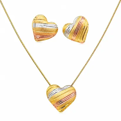 Conjunto 3 cores do ouro coração MD 0005