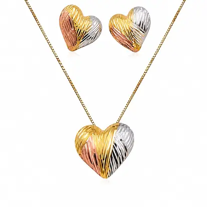 Conjunto 3 cores do ouro coração 0012