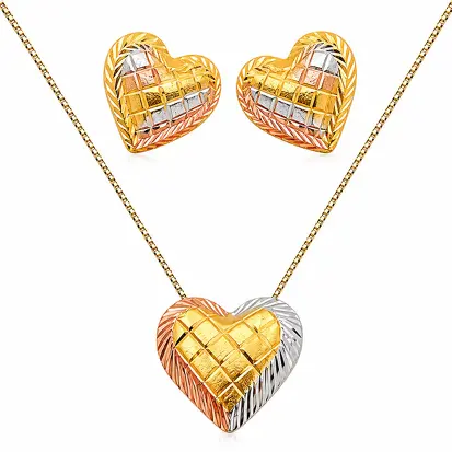 Conjunto 3 Cores do ouro Coração MD 0002
