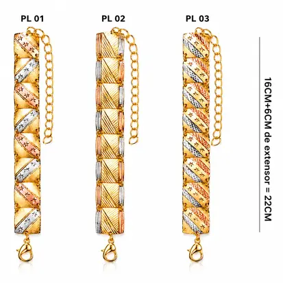 Pulseira 3 cores do Ouro Diamantada 0001