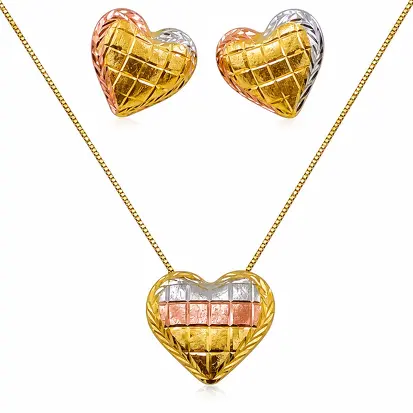 Conjunto 3 cores do ouro coração 0017