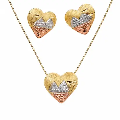 Conjunto 3 Cores do ouro Coração MD 0001