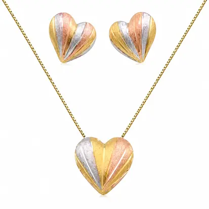 Conjunto 3 cores do ouro coração MD 0004