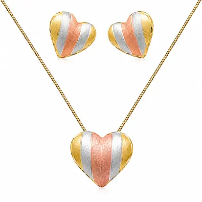 Conjunto 3 Cores do ouro Coração MD 0003